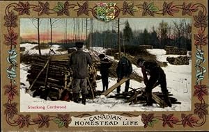 Passepartout Ansichtskarte / Postkarte Kanada, Homestead Life, Cordwood stapeln