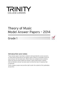 Imagen del vendedor de Trinity College London Music Theory Model Answer Papers (2014) Grade 1 a la venta por Smartbuy