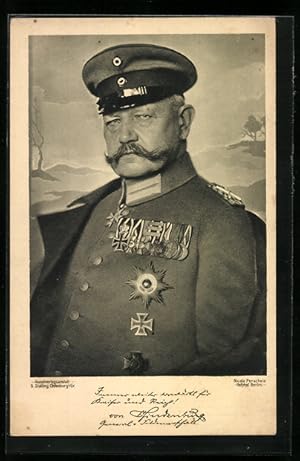 Ansichtskarte Generalfeldmarschall Paul von Hindenburg in Uniform mit Eisernen Kreuz und Orden