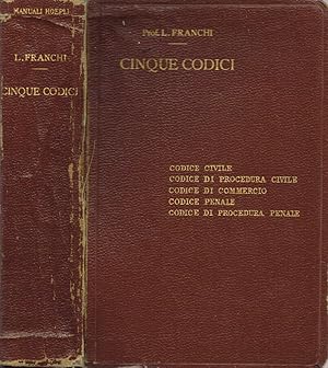 Bild des Verkufers fr Cinque Codici Codice Civile - Codice di Procedura Civile - Codice di Commercio - Codice Penale - Codice di Procedura Penale zum Verkauf von Biblioteca di Babele