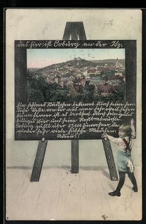 Schultafel-Ansichtskarte Coburg an der Itz, Teilansicht