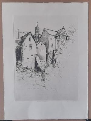Original-Radierung "Blick auf Gochsheim von Candace Carter Nr. 17/30 SIGNIERT dat. 1986