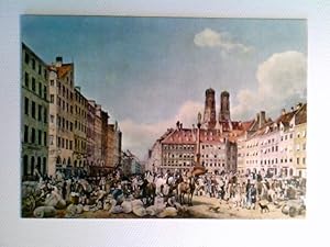 München, Marienplatz im 19. Jahrh., Künstler AK, ungelaufen, ca. 1980