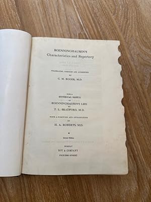 Boenninghausen's characteristics and repertory Translated, Compiled and augmented by C. M. Boger,...