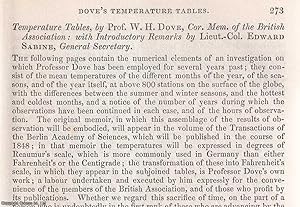 Image du vendeur pour Temperature Tables : numerical elements of an investigation of the temperatures of the differenct months of the year in various countries such as, Canada ; Germany ; India ; China ; Russia & more. An uncommon original article from the British Association for the Advancement of Science Report, 1847. mis en vente par Cosmo Books