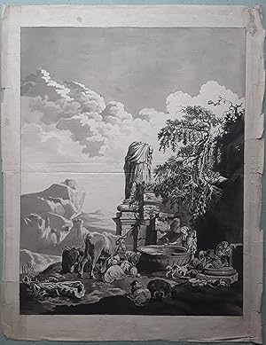 Hirten und Tiere bei einer Ruine, Aquarell um 1800