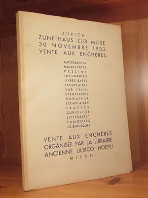 Immagine del venditore per Zurich Zunfthaus zur Meise, 30. Novembre 1933 vente aux ench?res: Autographes, Manuscripts, Dessins, Incunables, Livres rares, exemplaires etc. venduto da Das Konversations-Lexikon