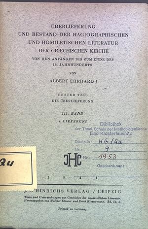 Überlieferung und Bestand der hagiographischen und homiletischen Literatur der griechischen Kirch...