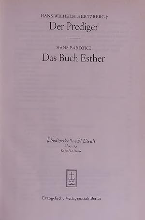 Bild des Verkufers fr I. Der Prediger. II. Das Buch Esther. zum Verkauf von Antiquariat Bookfarm