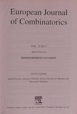 Immagine del venditore per European Journal of Combinatorics. VOL. 32 2011 venduto da Antiquariat Bookfarm