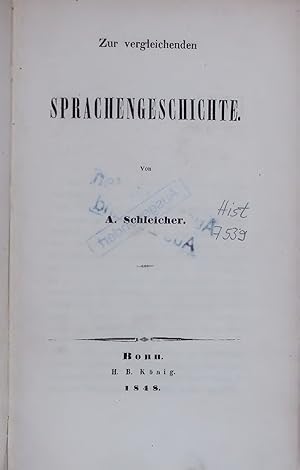 Bild des Verkufers fr Zur vergleichenden Sprachnengeschichte. zum Verkauf von Antiquariat Bookfarm