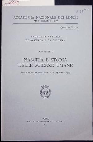 Bild des Verkufers fr NASCITA E STORIA DELLE SCIENZE UMANE. Quaderno N. 230 zum Verkauf von Antiquariat Bookfarm
