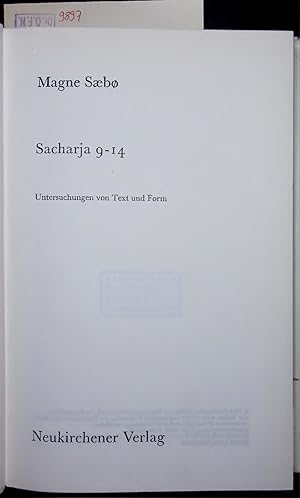 Immagine del venditore per Sacharja 9-14. Untersuchungen von Text und Form venduto da Antiquariat Bookfarm