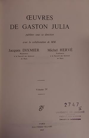 Seller image for UVRES DE GASTON JULIA. Volume IV for sale by Antiquariat Bookfarm