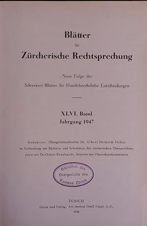Blätter für Zürcherische Rechtsprechung. XLVI. Band, Jahrgang 1947