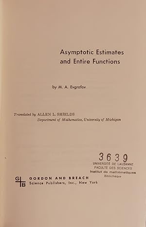 Immagine del venditore per A sym ptotic Estimates and Entire Functions. venduto da Antiquariat Bookfarm