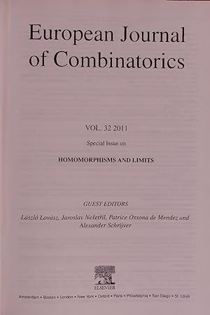 Seller image for European Journal of Combinatorics. VOL. 32 2011 for sale by Antiquariat Bookfarm