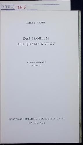 Bild des Verkufers fr DAS PROBLEM DER QUALIFIKATION. zum Verkauf von Antiquariat Bookfarm