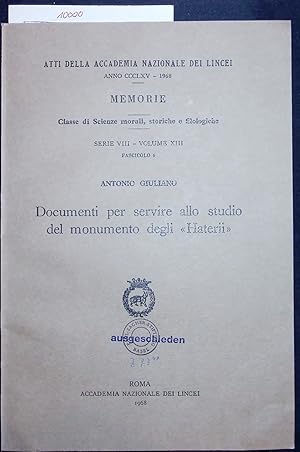 Bild des Verkufers fr Documenti per servire allo studio del monumento dedi Haterii. SERIE VIII - VOLUME XIII, FASCICOLO 6 zum Verkauf von Antiquariat Bookfarm