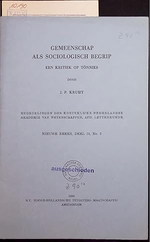 Seller image for GEMEENSCHAP ALS SOCIOLOGISGH BEGRIP. for sale by Antiquariat Bookfarm