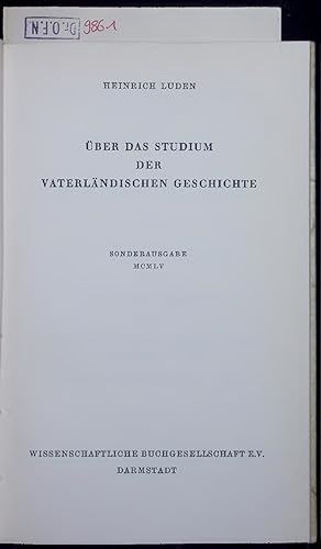 Bild des Verkufers fr BER DAS STUDIUM DER VATERLNDISCHEN GESCHICHTE. zum Verkauf von Antiquariat Bookfarm