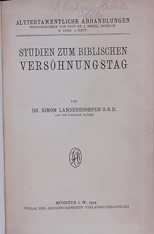 Seller image for STUDIEN ZUM BIBLISCHEN VEES�HN�NGSTAG. X. BAND. 1. HEFT for sale by Antiquariat Bookfarm