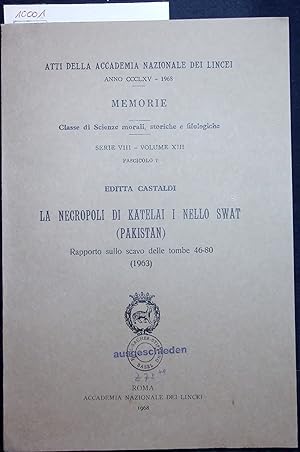 Imagen del vendedor de LA NECROPOLI DI KATELAI I NELLO SWAT (PAKISTAN). Rapporto sullo scavo delle tombe 46-80 (1963). ATTI DELLA ACCADEMIA NAZIONALE DEI LINCEI. Classe di Scienze morali, storiche e filologiche. SERIE 8, VOLUME 13 a la venta por Antiquariat Bookfarm