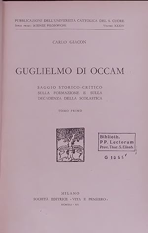 Bild des Verkufers fr GUGLIELM O DI OCCAM. Volume XXXIV. TOMO PRIMO zum Verkauf von Antiquariat Bookfarm