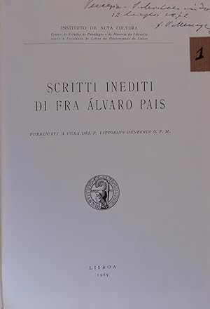 Seller image for SCRITTI INEDITI DI FRA ALVARO PAIS. for sale by Antiquariat Bookfarm