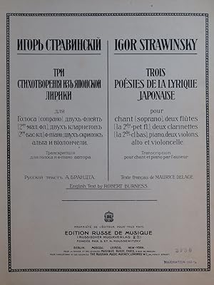 STRAVINSKY Igor Trois Poésies de la Lyrique Japonaise Chant Piano 1913