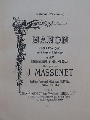 Seller image for MASSENET Jules Manon Opra Piano ca1895 for sale by partitions-anciennes