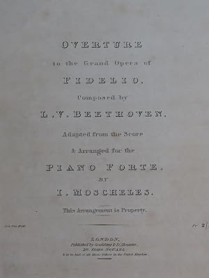 Image du vendeur pour MOSCHELES Ignace Overture Fidelio Beethoven Piano ca1830 mis en vente par partitions-anciennes