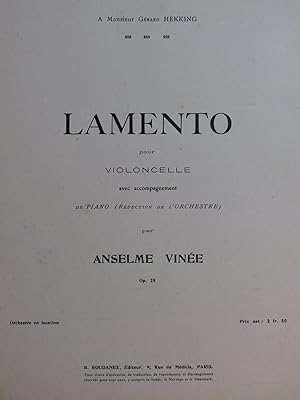 VINÉE Anselme Lamento op 29 Piano Violoncelle