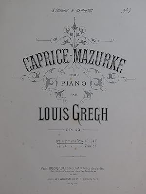 Seller image for GREGH Louis Caprice Mazurke op 43 Piano ca1884 for sale by partitions-anciennes