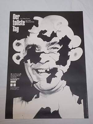 Original-Plakat Landestheater Darmstadt. Uraufführung Der tollste Tag von Peter Turrini frei nach...