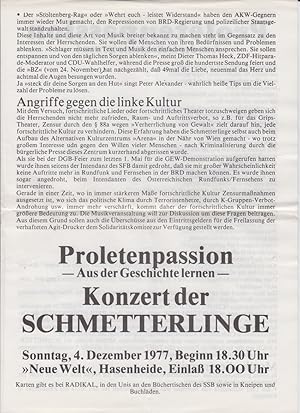 Proletenpassion - Aus der Geschichte lernen. Konzert der Schmetterlinge. 4. Dezember 1977, "Neue ...