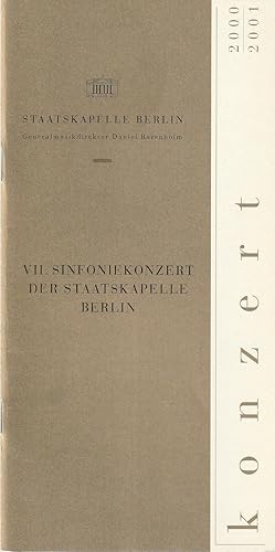 Imagen del vendedor de Programmheft VII. SINFONIEKONZERT DER STAATSKAPELLE BERLIN 8. + 9. Mai 2021 Konzerthaus Berlin Spielzeit 2000 / 2001 a la venta por Programmhefte24 Schauspiel und Musiktheater der letzten 150 Jahre