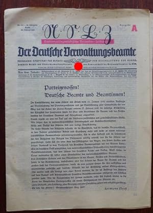 Imagen del vendedor de Der Deutsche Verwaltungsbeamte. Nationalsozialistische Beamten-Zeitung. Nr. 3/4 - 12 Jahrgang. 28. Februar 1943. a la venta por Antiquariat Ralf Rindle