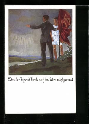 Bild des Verkufers fr Knstler-Ansichtskarte Otto Amtsberg: Mann mit roter Fahne, Wem der Jugend Ideale noch das Leben nicht geraubt zum Verkauf von Bartko-Reher