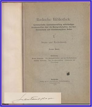 Badische Bibliothek I. Systematische Zusammenstellung selbständiger Druckschriften über die Markg...