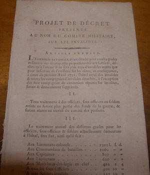 Projet de decret presente au nom du comite militaire sur les invalides