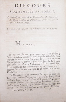 Discours à l'Assemblée nationale, prononcé au nom de la députation de MM. de la Congregation de l...