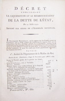 Décret concernant la liquidation et le remboursement de la dette de l'état, 17 Juillet, 1791.