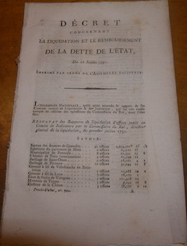 Décret concernant la liquidation et le remboursement de la dette de l'état, 10 Juillet, 1791.