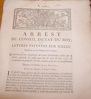 Arrest Du Conseil D'Etat Du Roy Et Lettres Patentes Sur Icelui.