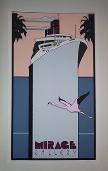 Mirage Gallery. Hollywood California. (Ship with flamingo). First edition of the serigraph. Signed.