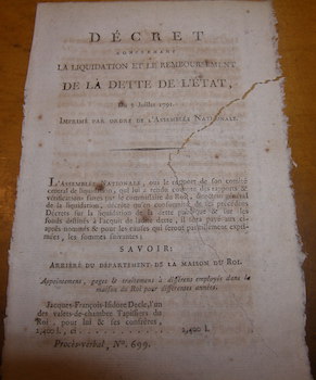 Décret concernant la liquidation et le remboursement de la dette de l'état, 2 Juillet, 1791.