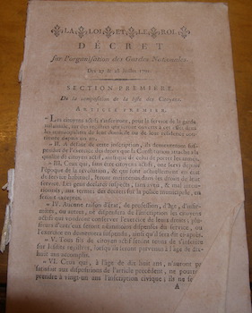 Décret sur l'organisation des Gardes Nationales: des 27 & 28 Juillet, 1791.
