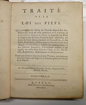 Traité de la loi des fiefs : qui a toujours été suivie en Canada depuis son établissement, tirée ...