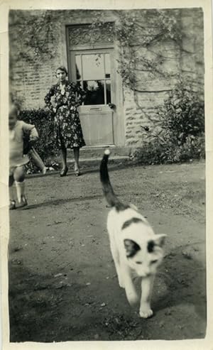 France Lady Toddler & Cat Old Amateur Photo snapshot 1940